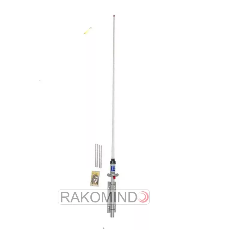 Antena vertikal Hustler G6-440 dengan komponen radial dan dudukan pemasangan