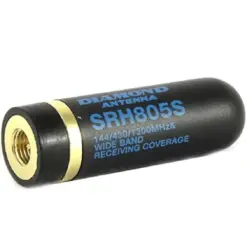Diamond SRH805S wide-band receiving antenna; black cylinder with blue text and a gold connector ring to the left