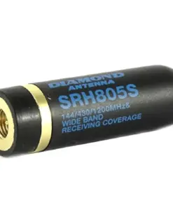 Diamond SRH805S wide-band receiving antenna; black cylinder with blue text and a gold connector ring to the left