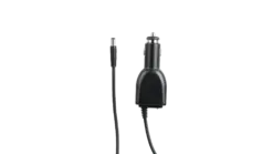 Hytera CHV09 Car power adapter and matching plug ends with cables on a black background.