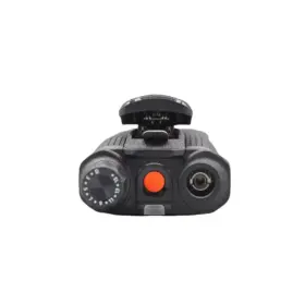 Compact red dot sight with adjustment dial on the left, orange power button in the center, and lens on the right for aiming