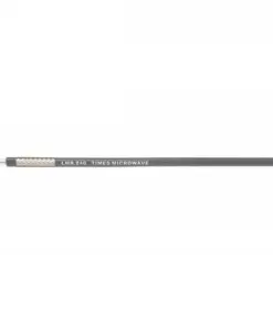 Black LMR-240 coaxial cable laid horizontally, exposed copper center conductor on the left; label reads 'LMR 240 TIMES MICROWAVE'.