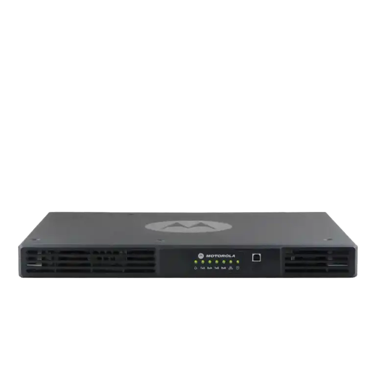 Front view of a black Motorola 1U network appliance with multiple status LEDs and ventilation on both sides outside the rack.