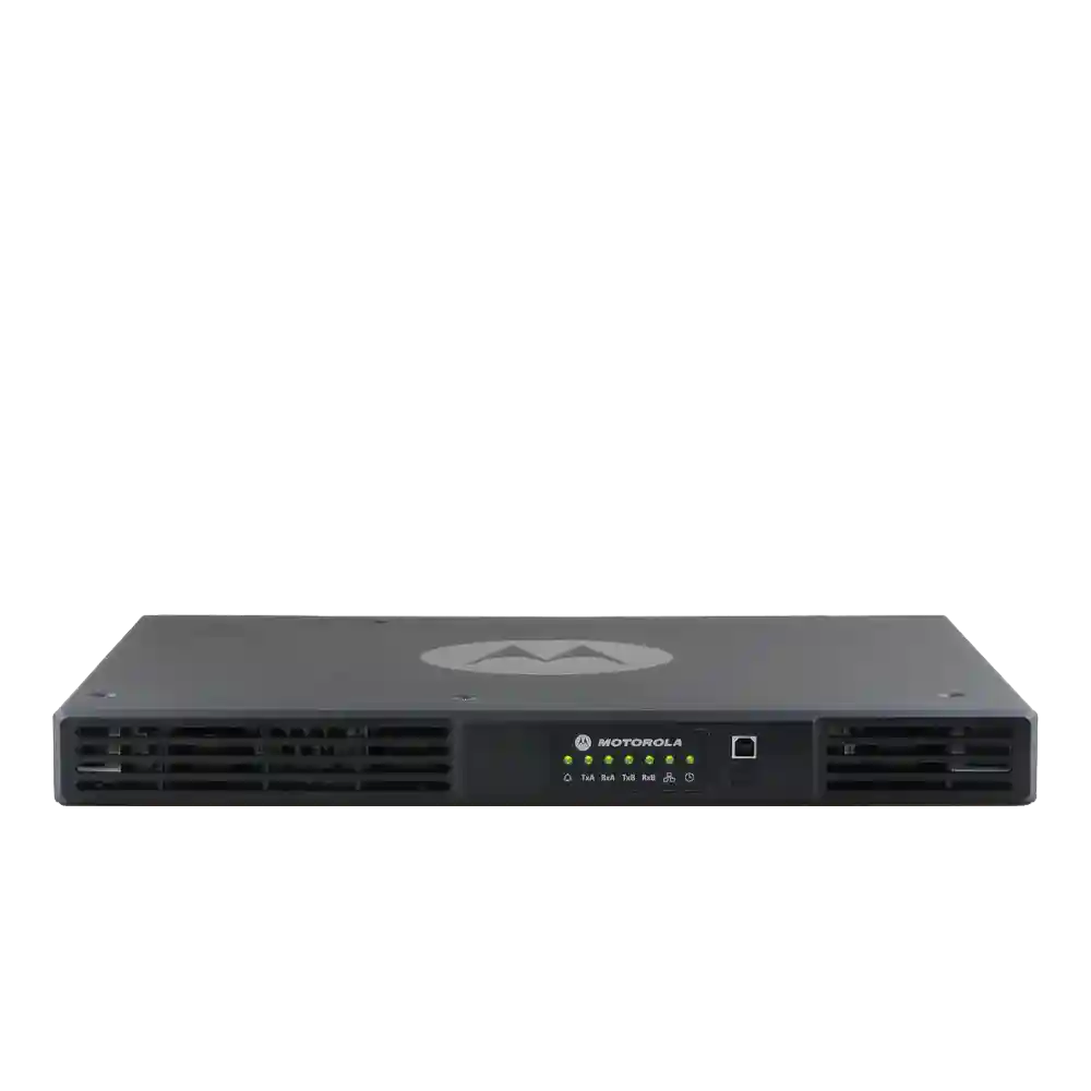Front view of a black Motorola 1U network appliance with multiple status LEDs and ventilation on both sides outside the rack.
