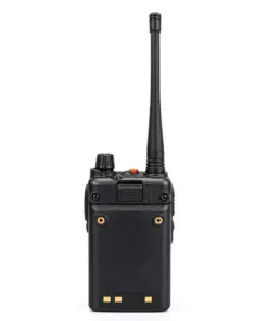 Black handheld two-way radio with a tall antenna.